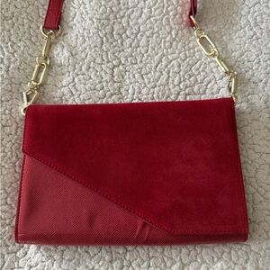 WHBM Red Suede Clutch Crossbody Bag